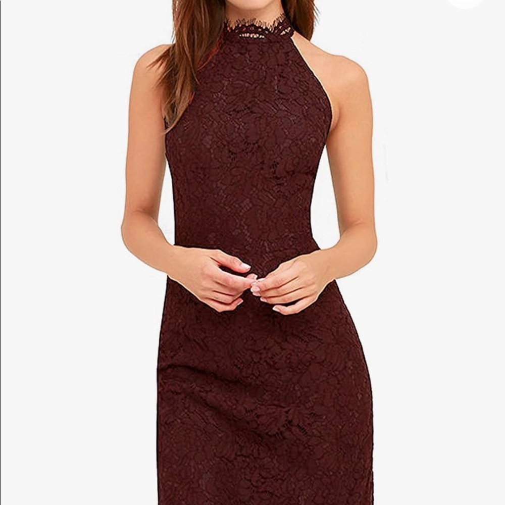 High Neck Wine red sheath dress